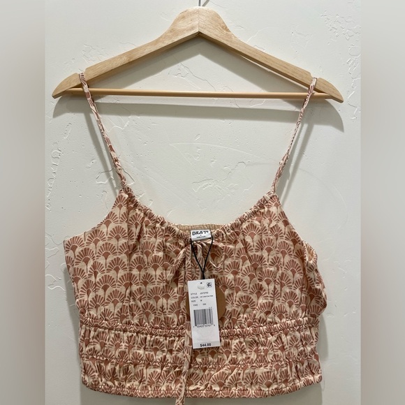 Bila Tops - Bila Cream and Brown Smocked Tie Front Camisole